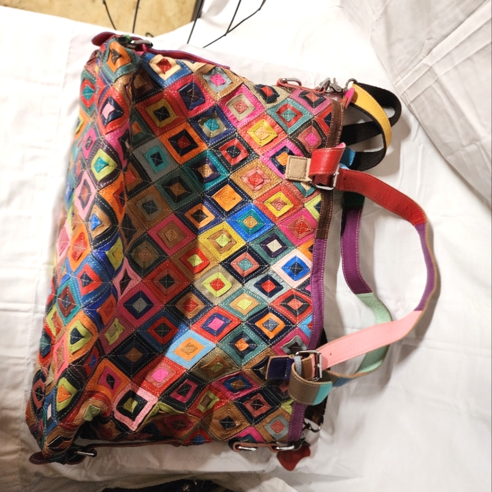 Ameri Leather Patchwork Genuine Leather Tote Bage Large